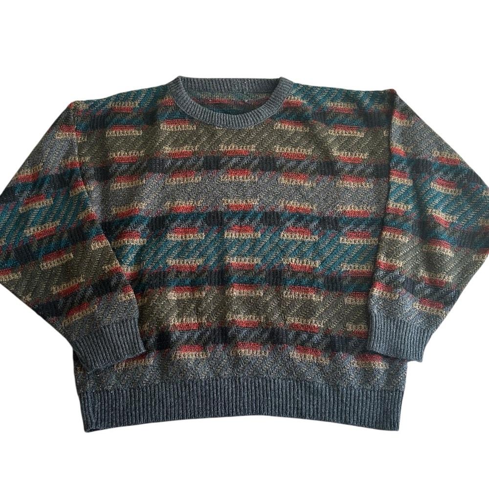 Vintage Abstract‎ Pattern Knit Sweater Multicolor Retro Geometric Men’s Size XL